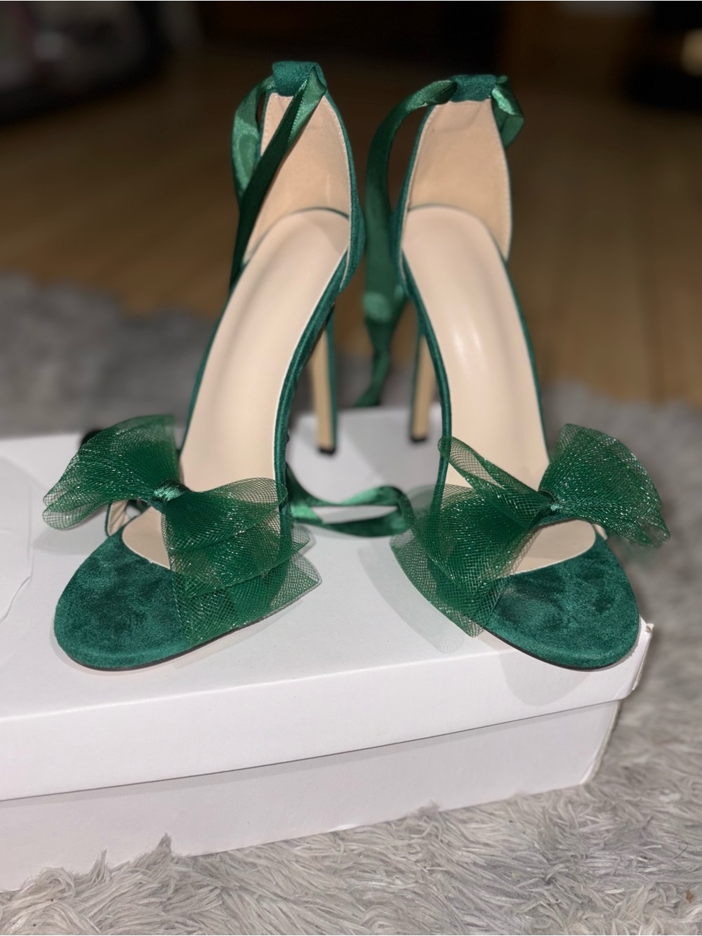 Emerald Green Bow-Tie Evening Heels - Women